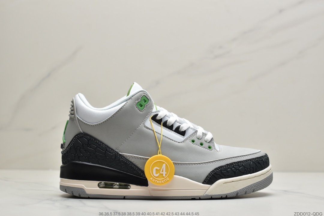耐克Air Jordan 3 Retro”Chlorophyll”迈克尔·乔丹AJ3代中帮古复休闲运动文化球篮鞋“叶素绿灰绿手稿”