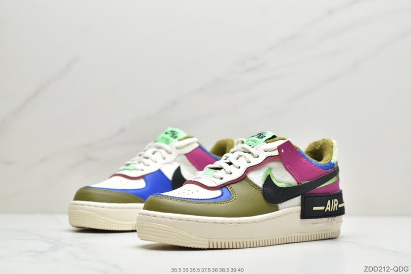 马卡龙, 板鞋, 拼接马卡龙, 加绒, FORCE 1, EVA, Air Force 1 Shadow, Air Force 1 - 耐克 NK WMNS Air Force 1 Shadow灰褐加绒 轻量增高低帮百搭板鞋"拼接马卡龙"