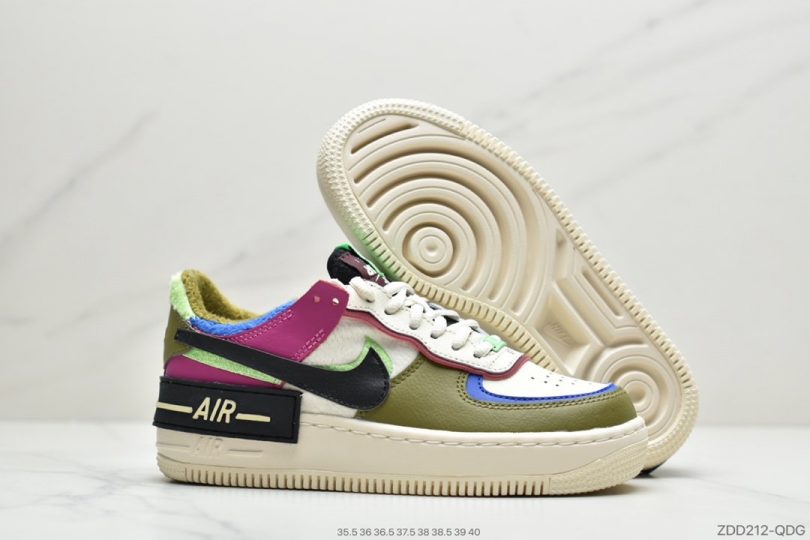 马卡龙, 板鞋, 拼接马卡龙, 加绒, FORCE 1, EVA, Air Force 1 Shadow, Air Force 1 - 耐克 NK WMNS Air Force 1 Shadow灰褐加绒 轻量增高低帮百搭板鞋"拼接马卡龙"