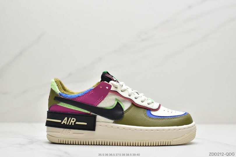 马卡龙, 板鞋, 拼接马卡龙, 加绒, FORCE 1, EVA, Air Force 1 Shadow, Air Force 1 - 耐克 NK WMNS Air Force 1 Shadow灰褐加绒 轻量增高低帮百搭板鞋"拼接马卡龙"