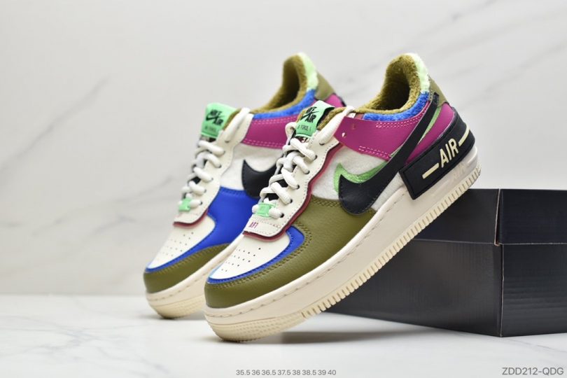 马卡龙, 板鞋, 拼接马卡龙, 加绒, FORCE 1, EVA, Air Force 1 Shadow, Air Force 1 - 耐克 NK WMNS Air Force 1 Shadow灰褐加绒 轻量增高低帮百搭板鞋"拼接马卡龙"