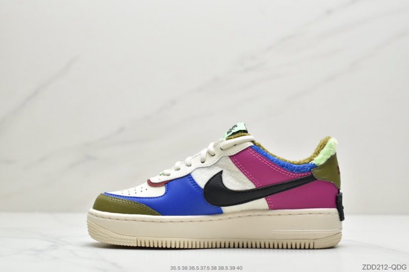 马卡龙, 板鞋, 拼接马卡龙, 加绒, FORCE 1, EVA, Air Force 1 Shadow, Air Force 1 - 耐克 NK WMNS Air Force 1 Shadow灰褐加绒 轻量增高低帮百搭板鞋"拼接马卡龙"