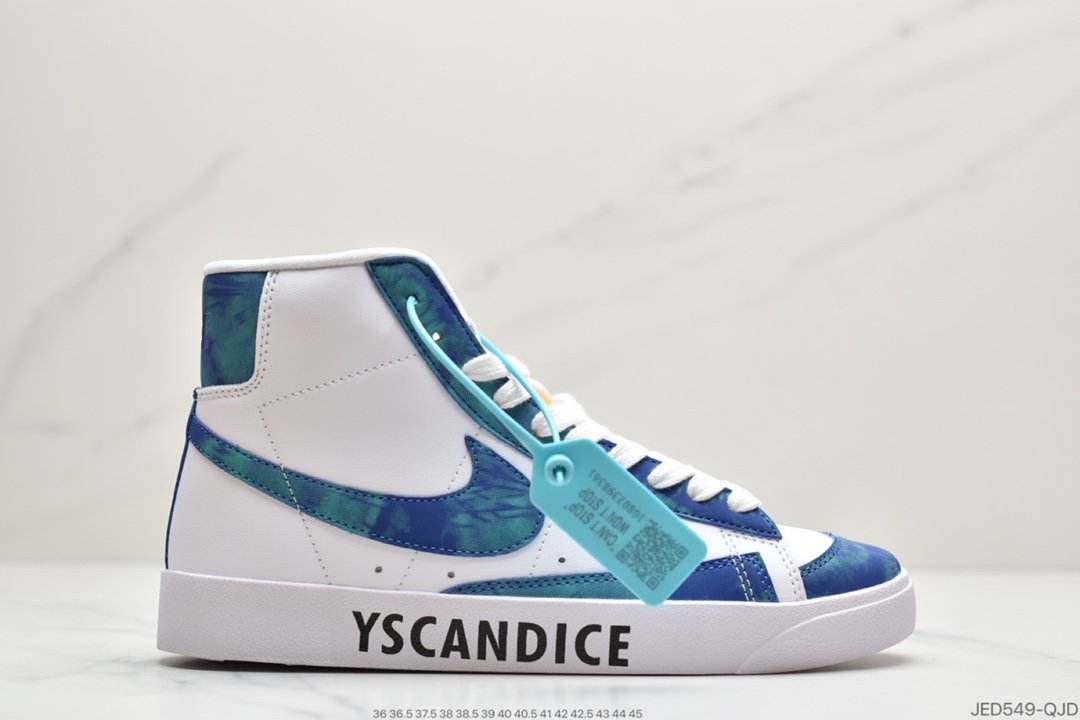 耐克Nike Blazer Mid ‘1977 Vintage”Tie-Dye”经典开拓者“皮革白扎染蓝”高帮百搭休闲运动板鞋