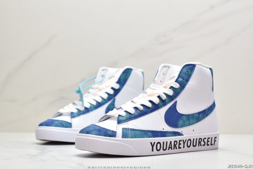 高帮, 运动板鞋, 板鞋, 开拓者, Nike Blazer Mid, NIKE, Blazer Mid, Blazer - 耐克Nike Blazer Mid '1977 Vintage"Tie-Dye"经典开拓者“皮革白扎染蓝”高帮百搭休闲运动板鞋