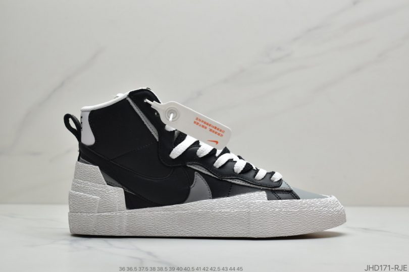 高帮, 联名, 板鞋, 开拓者, NIKE, HIGH, Blazer, Black - SACAI联名 x Nike Blazer High"White/Grey/Black"重叠设计前卫开拓者高帮百搭板鞋