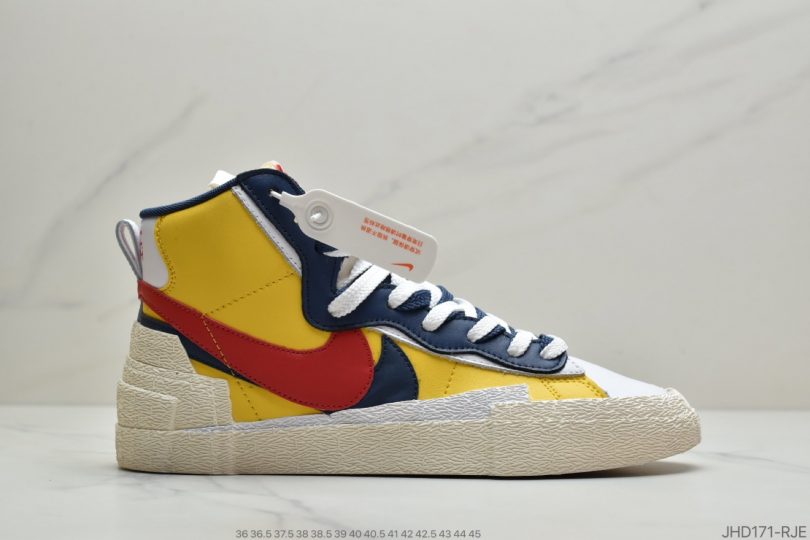 高帮, 联名, 板鞋, 开拓者, NIKE, HIGH, Blazer, Black - SACAI联名 x Nike Blazer High"White/Grey/Black"重叠设计前卫开拓者高帮百搭板鞋