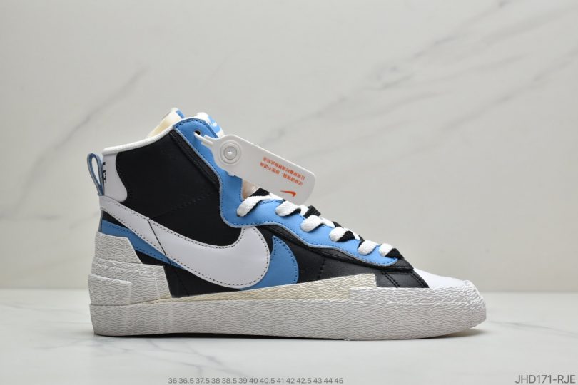 高帮, 联名, 板鞋, 开拓者, NIKE, HIGH, Blazer, Black - SACAI联名 x Nike Blazer High"White/Grey/Black"重叠设计前卫开拓者高帮百搭板鞋