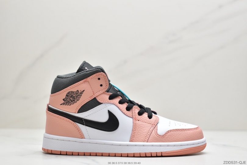 篮球鞋, Nike Air, NIKE, Jordan, Aj1, Air Jordan 1 Mid, Air Jordan 1, Air Jordan - 耐克Nike Air Jordan 1 Mid GS“艳遇粉AJ1中帮篮球鞋