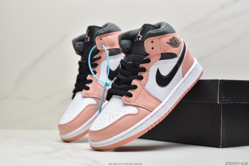 篮球鞋, Nike Air, NIKE, Jordan, Aj1, Air Jordan 1 Mid, Air Jordan 1, Air Jordan - 耐克Nike Air Jordan 1 Mid GS“艳遇粉AJ1中帮篮球鞋