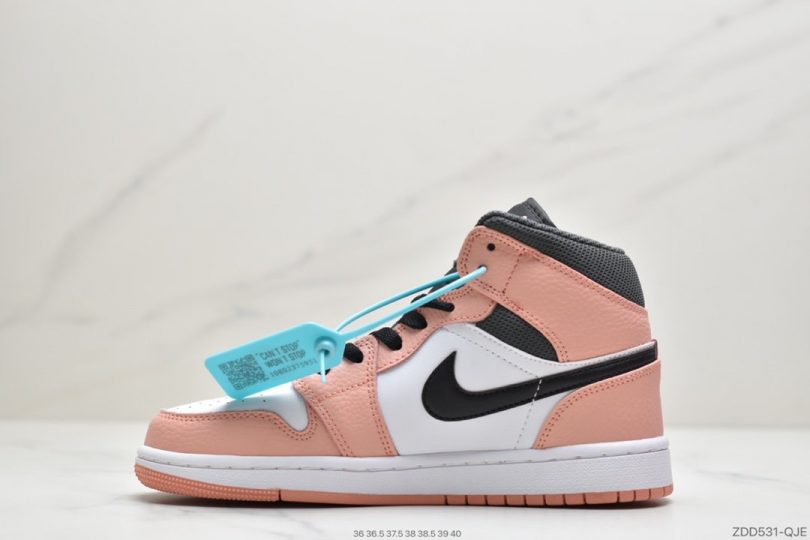 篮球鞋, Nike Air, NIKE, Jordan, Aj1, Air Jordan 1 Mid, Air Jordan 1, Air Jordan - 耐克Nike Air Jordan 1 Mid GS“艳遇粉AJ1中帮篮球鞋