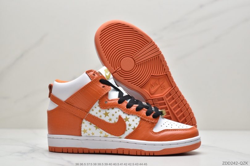 高帮, 扣篮系列, Stars Orange, Orange, Nike SB Dunk, Nike SB, Dunk High, Dunk - Supreme x Nike SB Dunk High"Stars Orange"扣篮系列高帮休闲运动滑板板鞋“鳄鱼皮橘黄白金星”