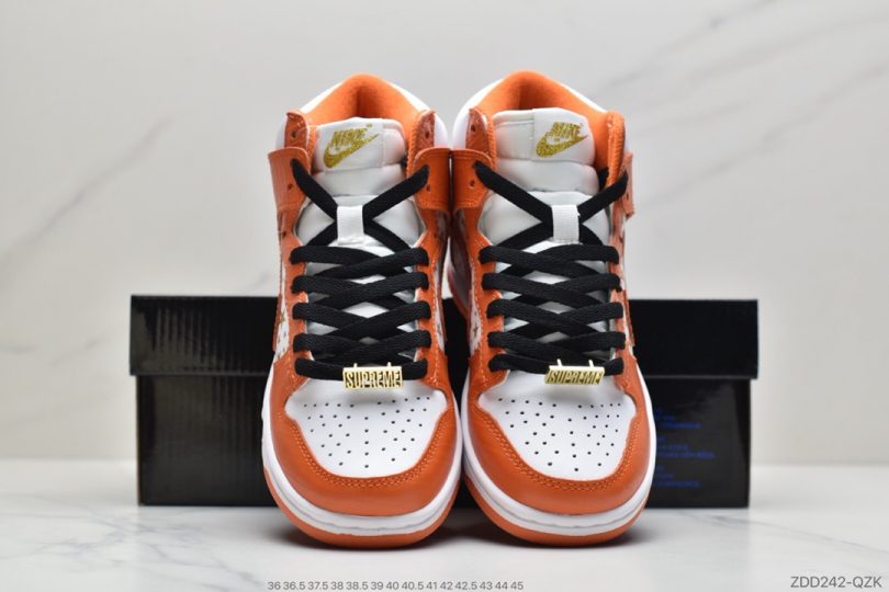 高帮, 扣篮系列, Stars Orange, Orange, Nike SB Dunk, Nike SB, Dunk High, Dunk - Supreme x Nike SB Dunk High"Stars Orange"扣篮系列高帮休闲运动滑板板鞋“鳄鱼皮橘黄白金星”