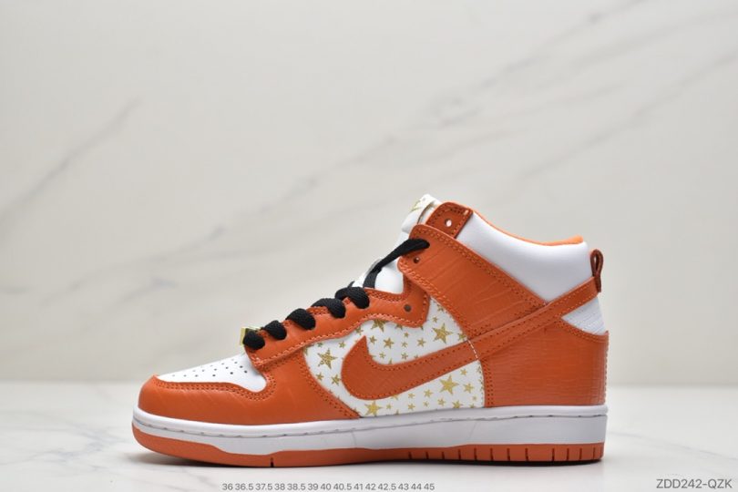 高帮, 扣篮系列, Stars Orange, Orange, Nike SB Dunk, Nike SB, Dunk High, Dunk - Supreme x Nike SB Dunk High"Stars Orange"扣篮系列高帮休闲运动滑板板鞋“鳄鱼皮橘黄白金星”