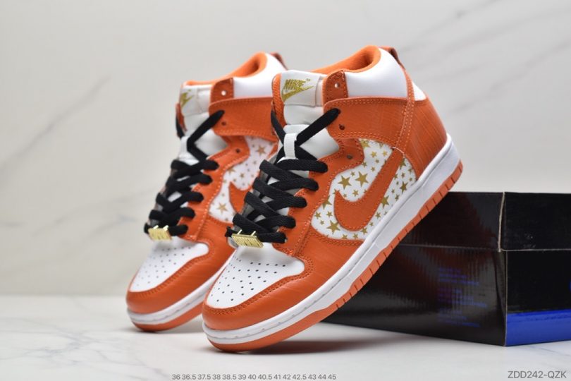 高帮, 扣篮系列, Stars Orange, Orange, Nike SB Dunk, Nike SB, Dunk High, Dunk - Supreme x Nike SB Dunk High"Stars Orange"扣篮系列高帮休闲运动滑板板鞋“鳄鱼皮橘黄白金星”