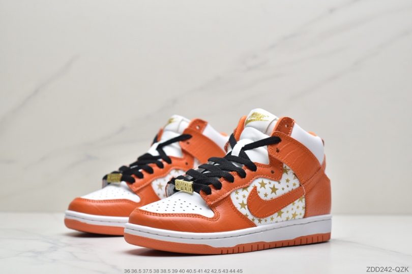 高帮, 扣篮系列, Stars Orange, Orange, Nike SB Dunk, Nike SB, Dunk High, Dunk - Supreme x Nike SB Dunk High"Stars Orange"扣篮系列高帮休闲运动滑板板鞋“鳄鱼皮橘黄白金星”