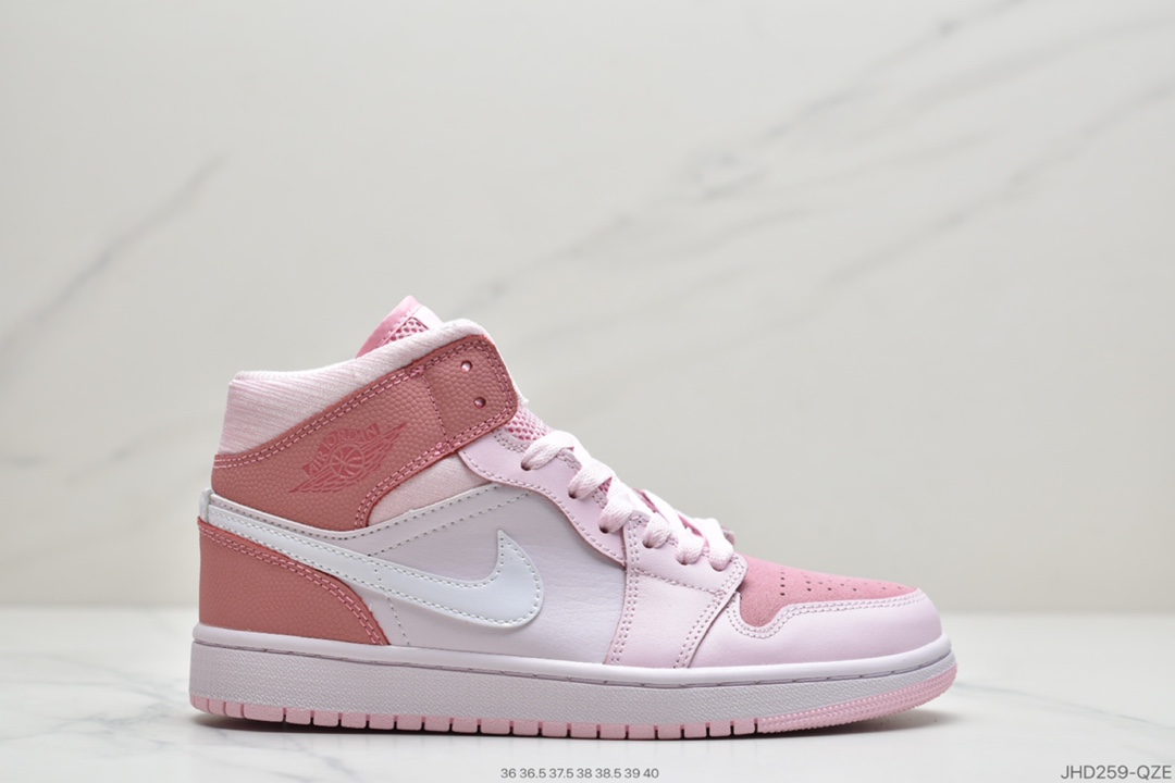 乔丹 Air Jordan 1 Mid” Digital Pink 樱花粉 女神粉 粉红/白红粉泡沫