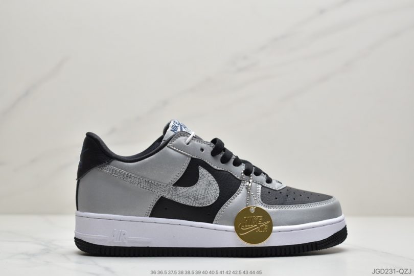 运动板鞋, 空军一号, 板鞋, Swoosh, Nike Air Force 1, Nike Air, Air Force 1, AF1 - 耐克Nike Air Force 1’07 B"3M Snake"空军一号经典低帮百搭休闲运动板鞋“皮革黑银反光蟒蛇纹钩子”