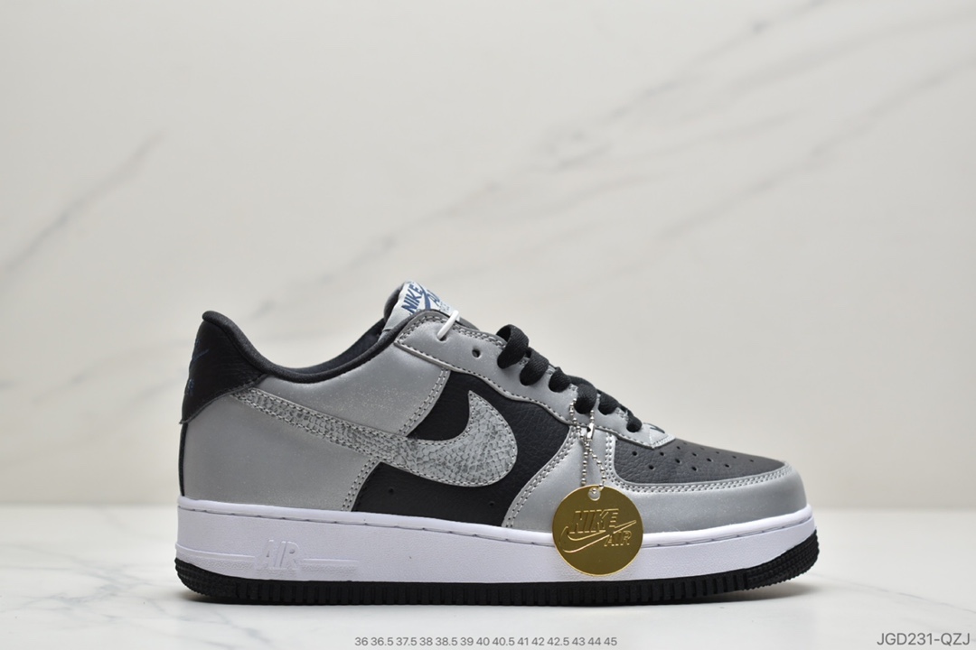 耐克Nike Air Force 1’07 B”3M Snake”空军一号经典低帮百搭休闲运动板鞋“皮革黑银反光蟒蛇纹钩子”