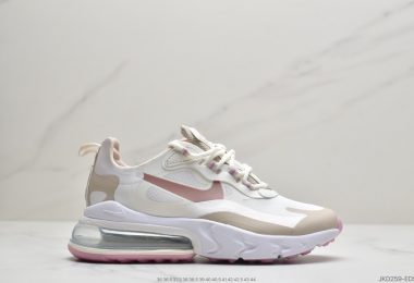 耐克Air Max 270 React 米黄粉瑞亚赛车后半掌气垫百搭运动慢跑鞋