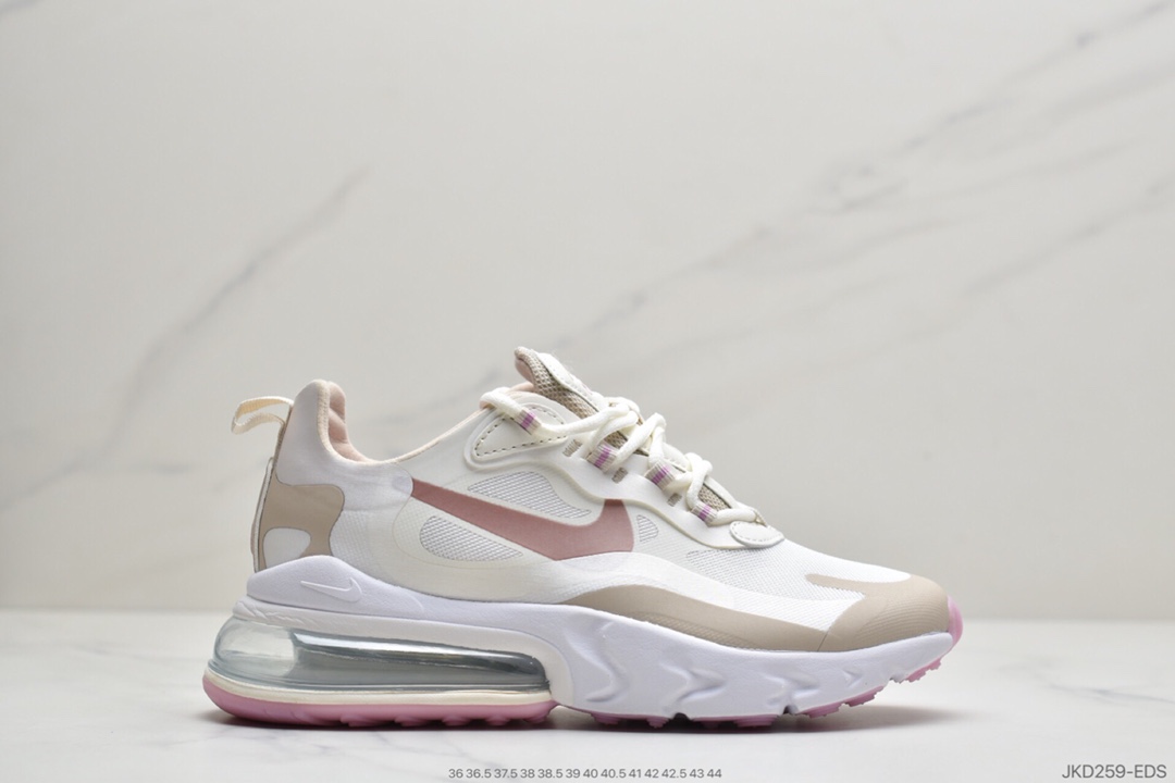 耐克Air Max 270 React 米黄粉瑞亚赛车后半掌气垫百搭运动慢跑鞋