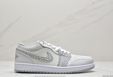 乔丹 Air Jordan 1 Low PRM“Elephant Print”灰白大象中帮篮球鞋