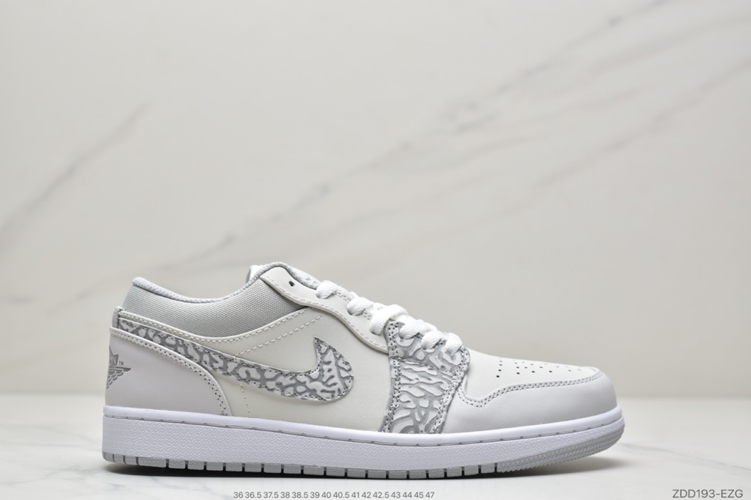 乔丹 Air Jordan 1 Low PRM“Elephant Print”灰白大象中帮篮球鞋