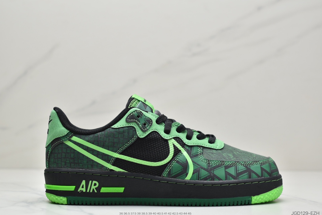 耐克Nike Air Force 1 React QS”Naija”空军一号新型瑞亚轻量低帮百搭板鞋“绿黑忍者”CW3918-001