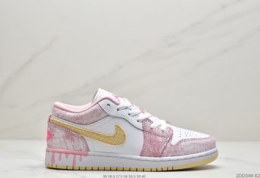 乔丹 Air Jordan 1 Low GS“Paint Drip”粉冰淇淋 周雨彤同款低帮休闲鞋 篮球鞋