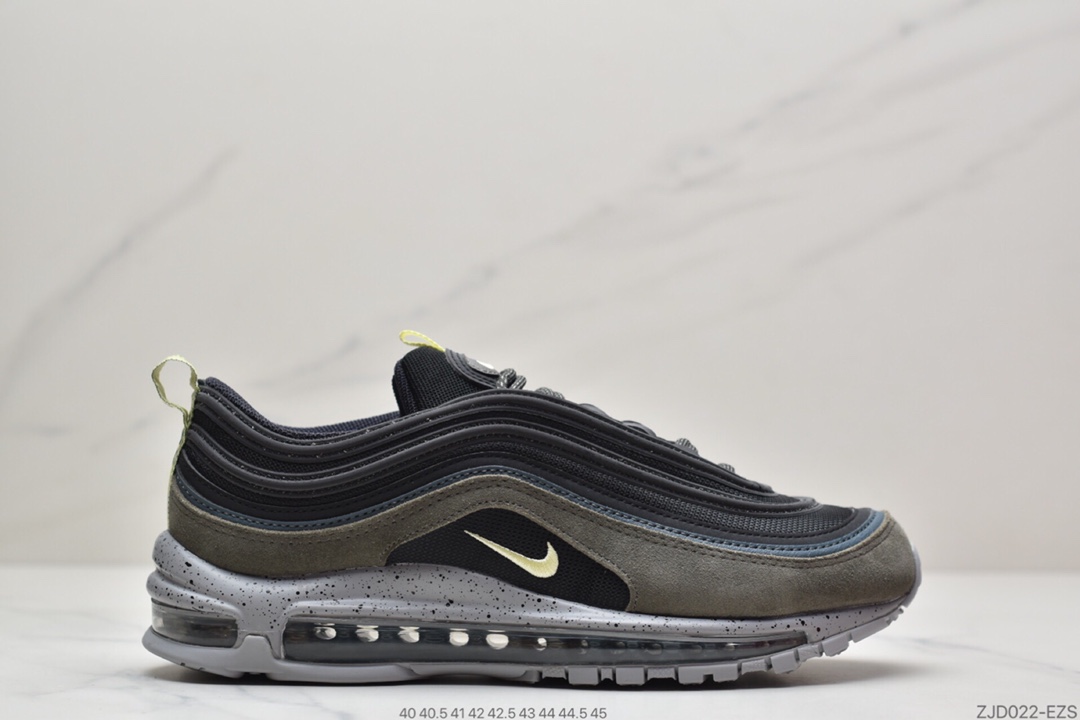 耐克NIKE Air Max 97 黑绿泼墨 子弹 全掌气垫跑步鞋