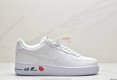 耐克Air Force 1´07″Rose”空军一号经典低帮百搭休闲运动板鞋“皮革白绿红玫瑰”