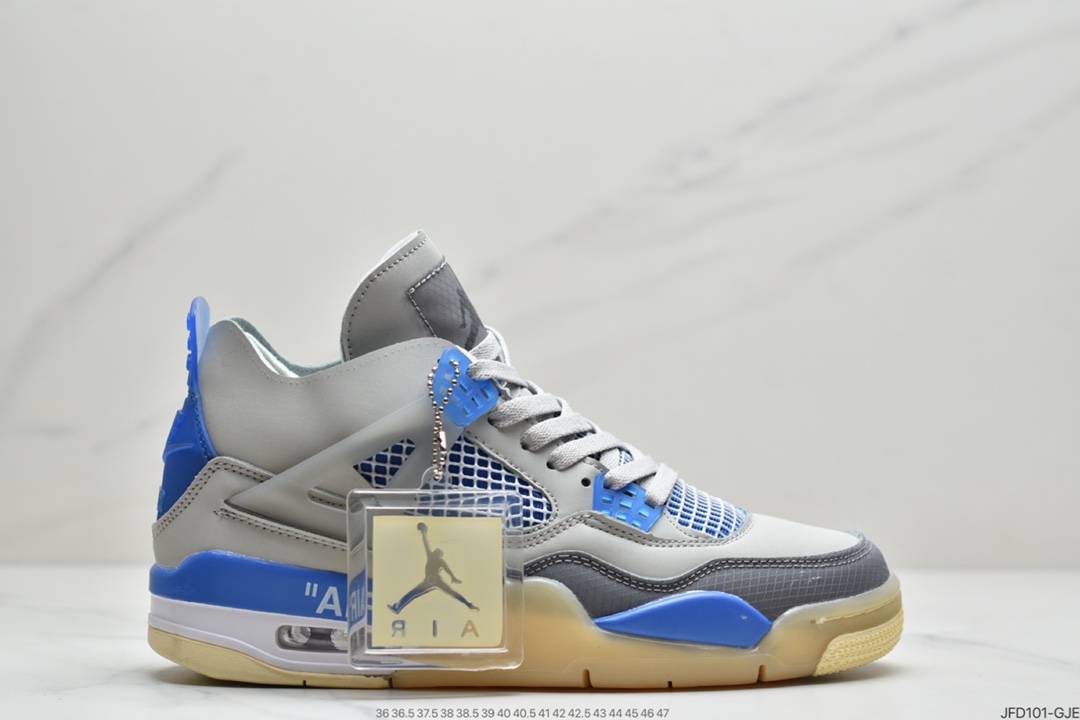 Off-White x Air Jordan AJ4 Retro’Cream/Sail’“OW联名蝉翼黑灰红”男子实战篮球鞋