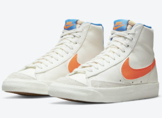 Nike Blazer Mid '77 以亮橙色和蓝色突出显示