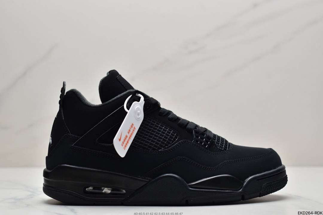 乔丹 Air Jordan 4“Black Cat” aj4中帮文化篮球鞋麂皮黑