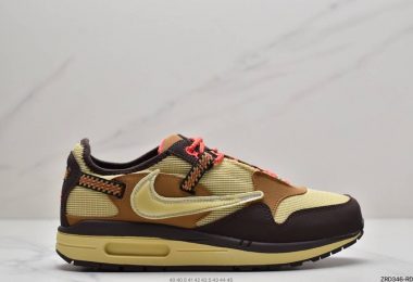 Travis Scott x Nike Air Max 1″Cactus Jack”⁠⁠改版款低帮复古百搭休闲运动慢跑鞋深棕麦黄米倒钩