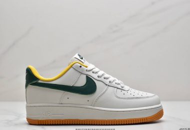 耐克Nike By You Air Force 1’07 Low Retro SP空军一号低帮经典百搭休闲运动板鞋“皮革米白暗绿黄生胶底”