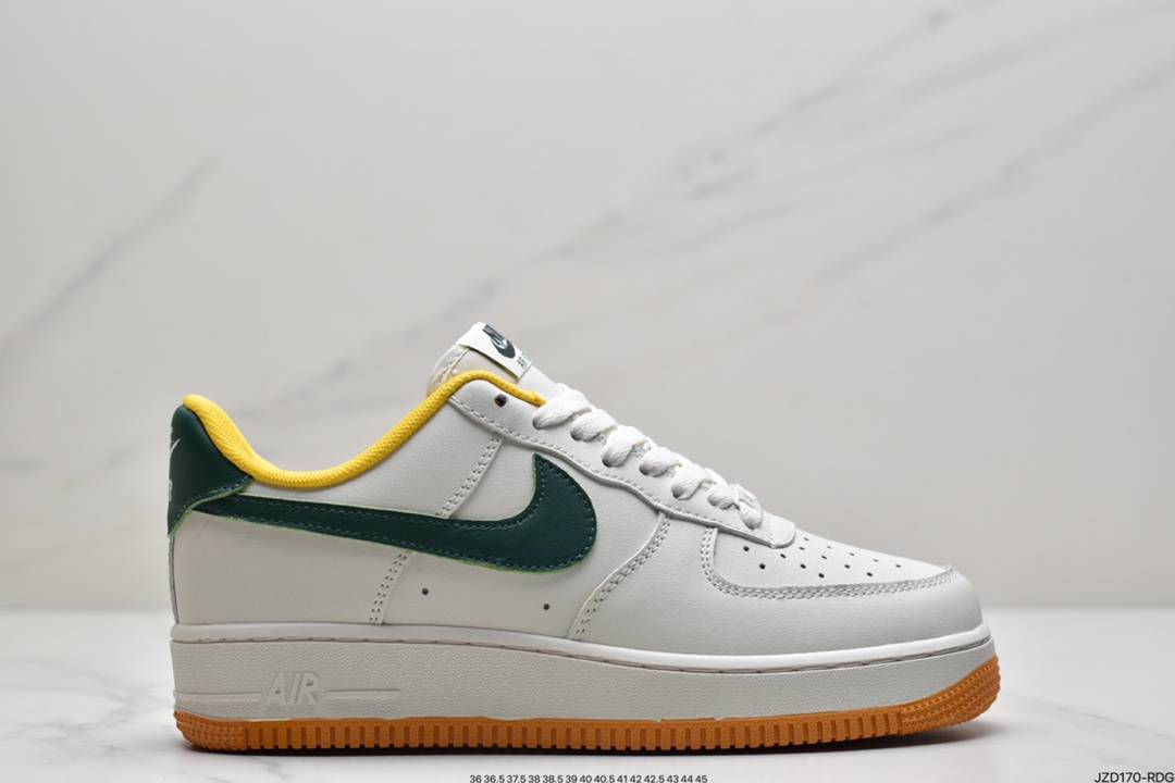 耐克Nike By You Air Force 1’07 Low Retro SP空军一号低帮经典百搭休闲运动板鞋“皮革米白暗绿黄生胶底”