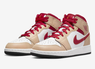 Kids Air Jordan 1 Mid面料采用米色和红色