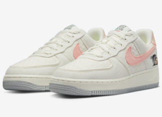 这款Nike Air Force 1 “Sun Club “带有热粉色的Swooshes。