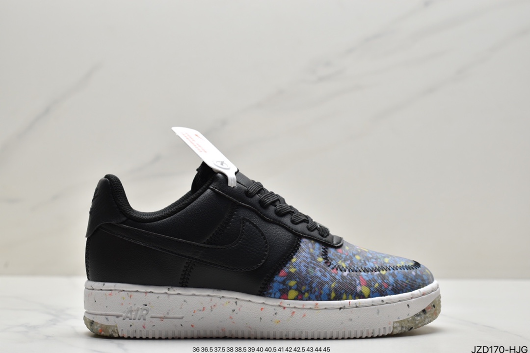 跑鞋, 慢跑鞋, Nike Air Force 1, Nike Air, NIKE, FORCE 1, Black, Air Force 1 - 耐克Nike Air Force 1 Crater"Recycled Black"空军坑状系列低帮轻量化鞋底百搭休闲运动慢跑鞋