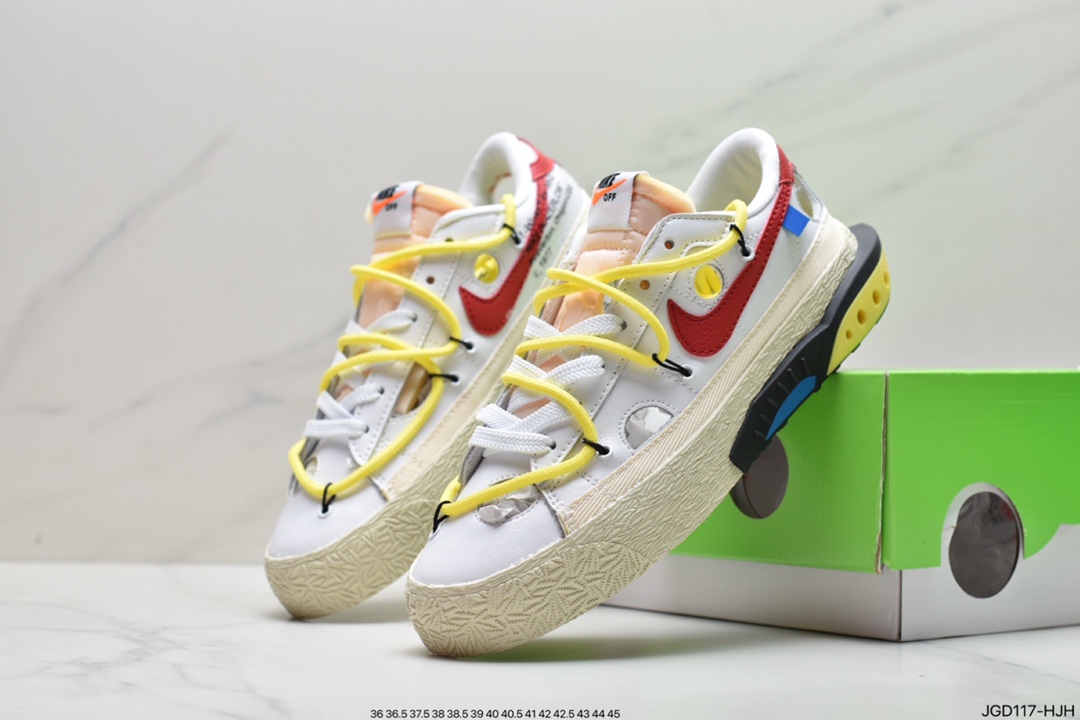 运动板鞋, 解构, 板鞋, 开拓者, University Red, NIKE, Blazer - Off-White x Nike Blazer Low"White/University Red"开拓者 OW解构白红运动板鞋