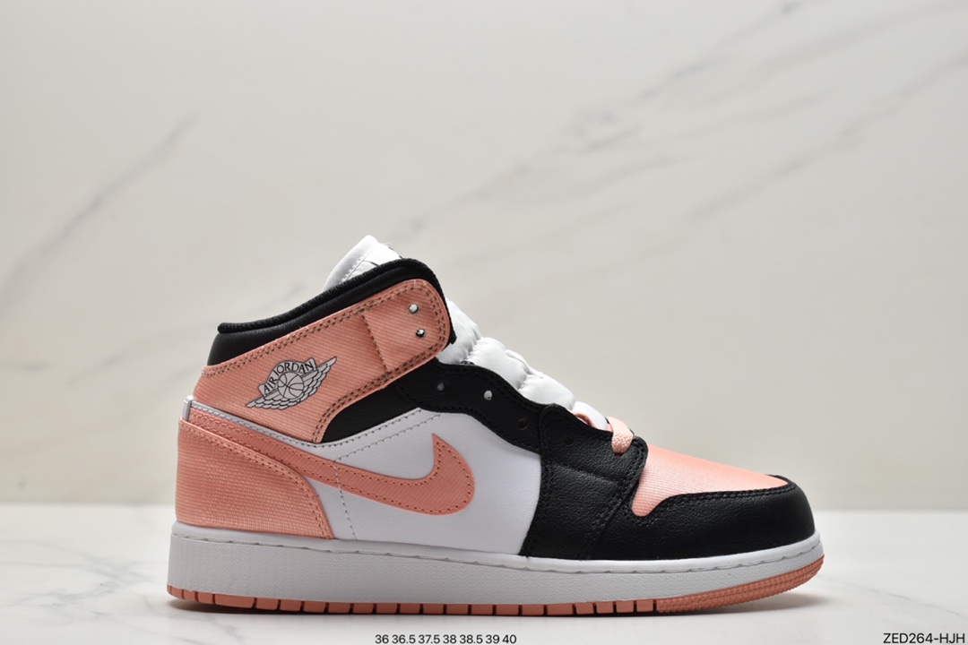 乔丹 Air Jordan 1 Mid (GS) 中帮 黑粉色 AJ1 乔丹1代 中邦 黑玫粉 乔丹篮球鞋