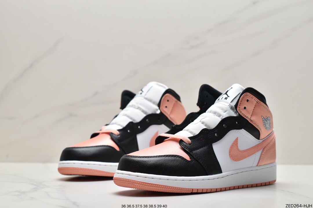 篮球鞋, 乔丹篮球鞋, Swoosh, Jordan, Aj1, Air Jordan 1 Mid, Air Jordan 1, Air Jordan - 乔丹 Air Jordan 1 Mid (GS) 中帮 黑粉色 AJ1 乔丹1代 中邦 黑玫粉 乔丹篮球鞋