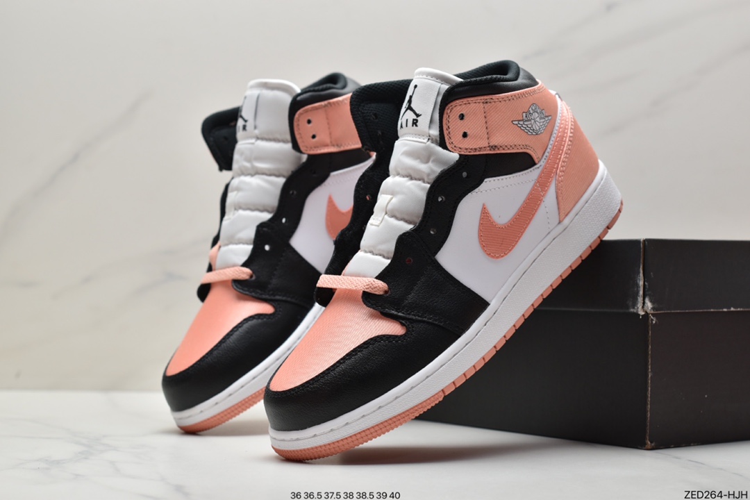 篮球鞋, 乔丹篮球鞋, Swoosh, Jordan, Aj1, Air Jordan 1 Mid, Air Jordan 1, Air Jordan - 乔丹 Air Jordan 1 Mid (GS) 中帮 黑粉色 AJ1 乔丹1代 中邦 黑玫粉 乔丹篮球鞋