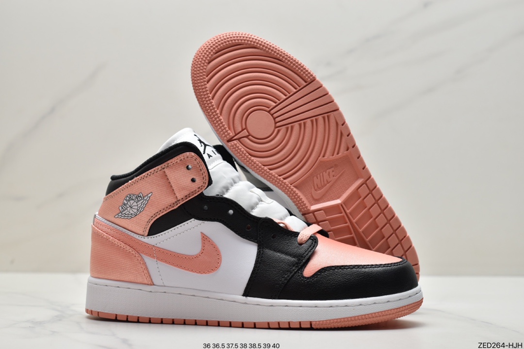 篮球鞋, 乔丹篮球鞋, Swoosh, Jordan, Aj1, Air Jordan 1 Mid, Air Jordan 1, Air Jordan - 乔丹 Air Jordan 1 Mid (GS) 中帮 黑粉色 AJ1 乔丹1代 中邦 黑玫粉 乔丹篮球鞋