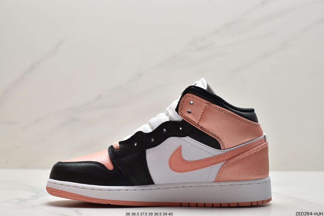 篮球鞋, 乔丹篮球鞋, Swoosh, Jordan, Aj1, Air Jordan 1 Mid, Air Jordan 1, Air Jordan - 乔丹 Air Jordan 1 Mid (GS) 中帮 黑粉色 AJ1 乔丹1代 中邦 黑玫粉 乔丹篮球鞋