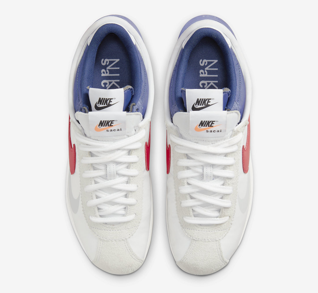 Sacai Nike Cortez 4.0 White Varsity Red Royal DQ0581-100 Release Date