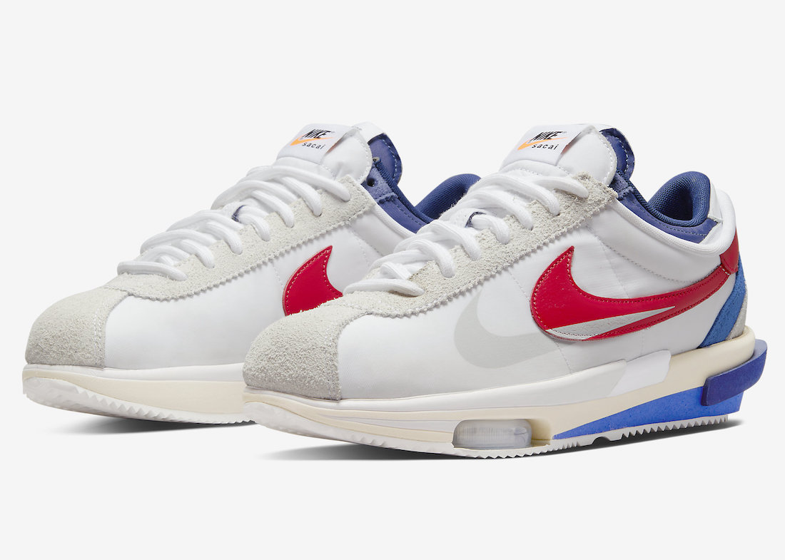 Sacai Nike Cortez 4.0 White Varsity Red Royal DQ0581-100 Release Date