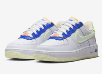 鲜艳的点缀凸显了这款儿童Nike Air Force 1 Low的特点。