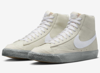 Nike Blazer Mid ’77 EMB “Summit White “的裂纹皮革细节