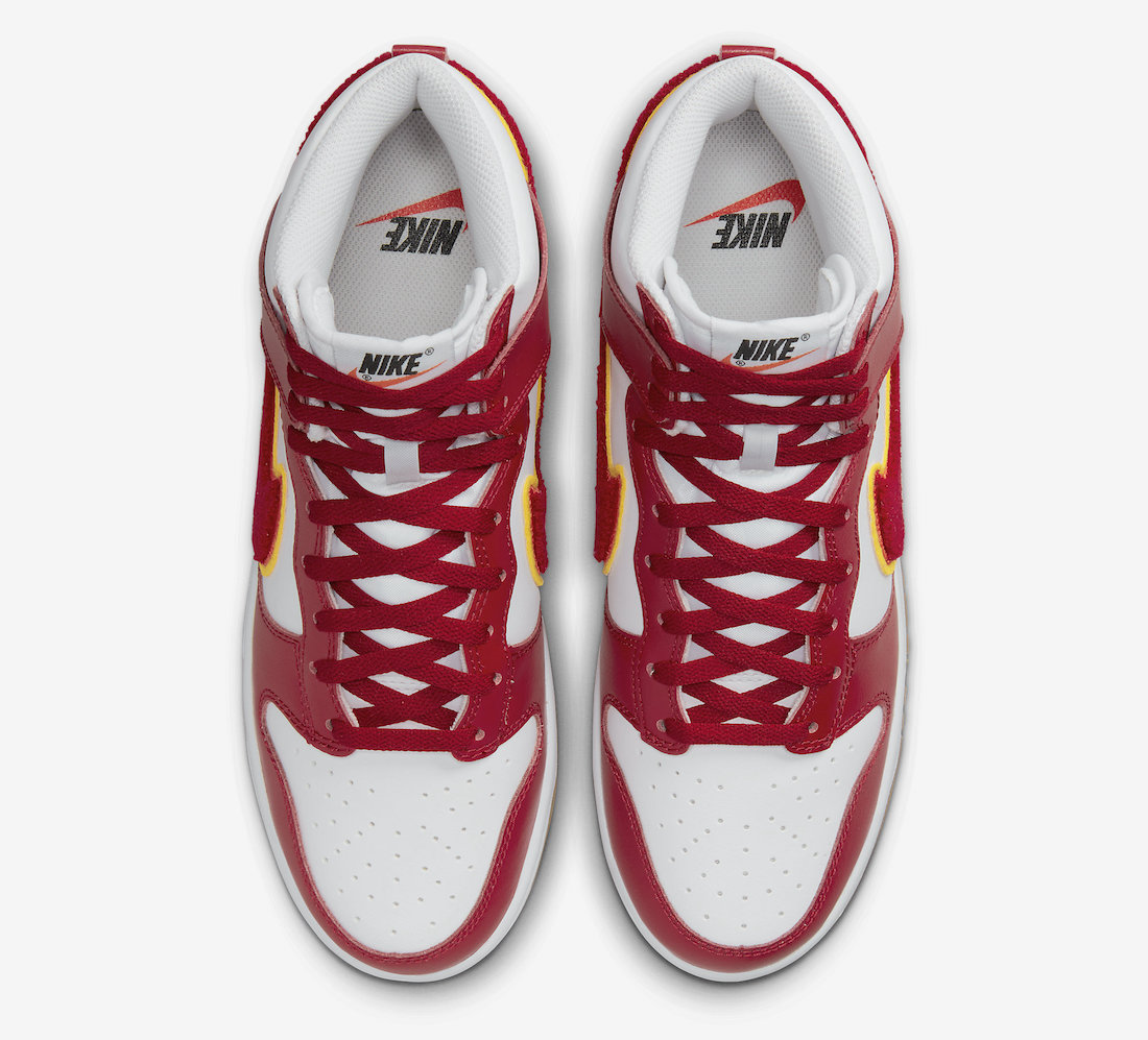 Nike Dunk High Chenille Swoosh White Gym Red DR8805-101 Release Date